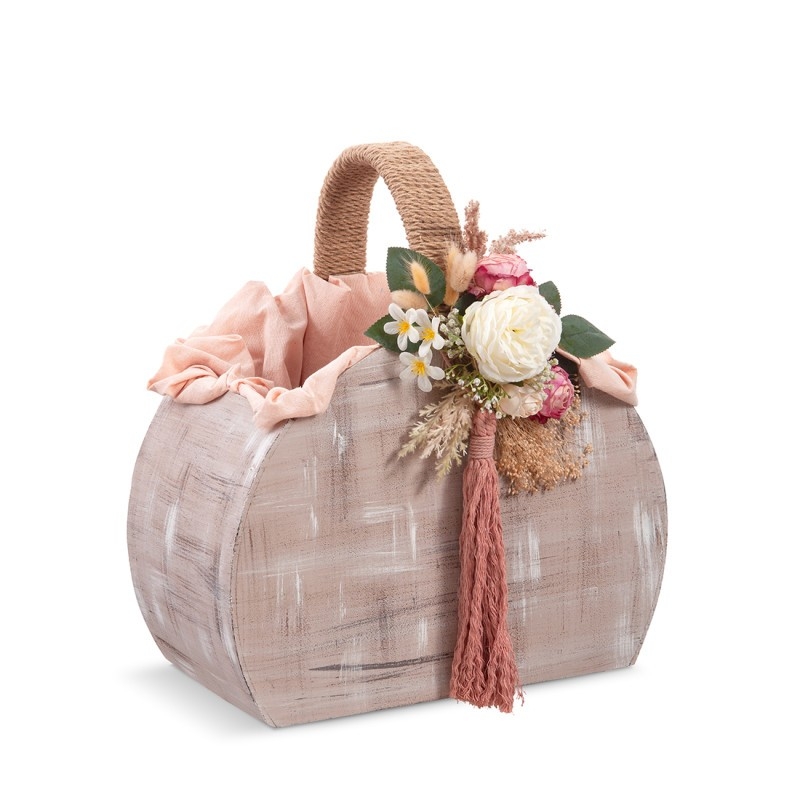 Ξύλινη τσάντα Boho με λουλούδια