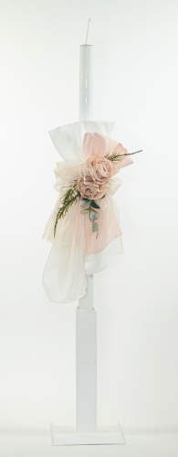 Λαμπάδα σε off white & ροζ αποχρώσεις με λουλούδια