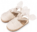 εσπαντρίγια λευκή ιβουάρ δαντέλα λινό φόρεμα παιδικά βαπτιστικά παπούτσια babywalker : 3